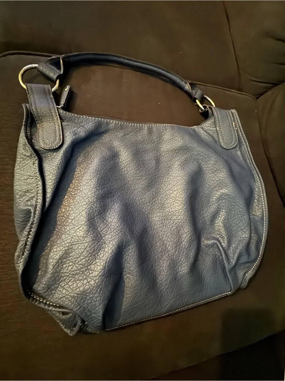 Nine West Dark Blue Pebbled Leather Hobo with Gold Accents